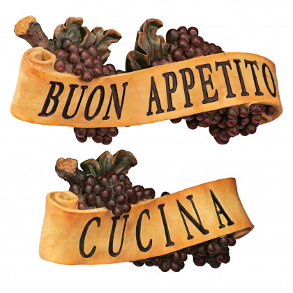 Toscano - Set of 2 Abbondanza Italian Signs Grape Wall Sculptures
