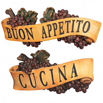 Toscano - Set of 2 Abbondanza Italian Signs Grape Wall Sculptures