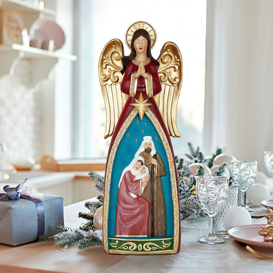 Toscano - Blessed Holy Family Christmas Nativity Scene Angel Statue