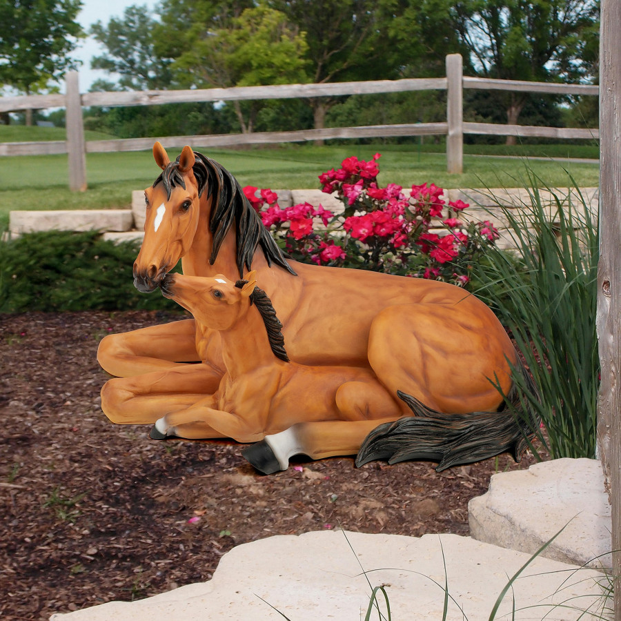 Toscano - Motherly Love Pony Foal and Mare Horse Statue