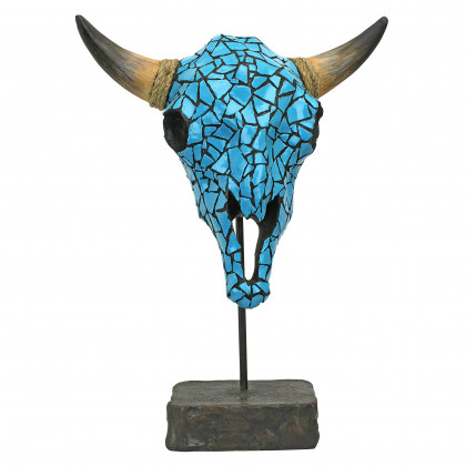 Toscano - Western Faux Turquoise Encrusted Cow Skull Statue