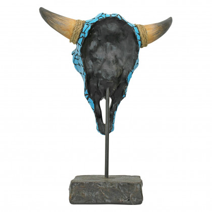 Toscano - Western Faux Turquoise Encrusted Cow Skull Statue