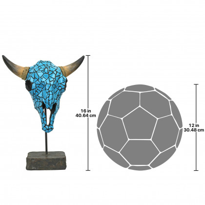 Toscano - Western Faux Turquoise Encrusted Cow Skull Statue