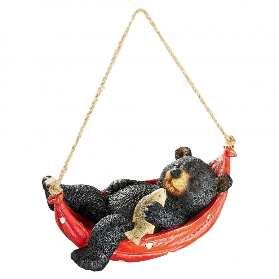 Toscano - Forest Summer Snooze Black Bear Cub Hanging Hammock Statue
