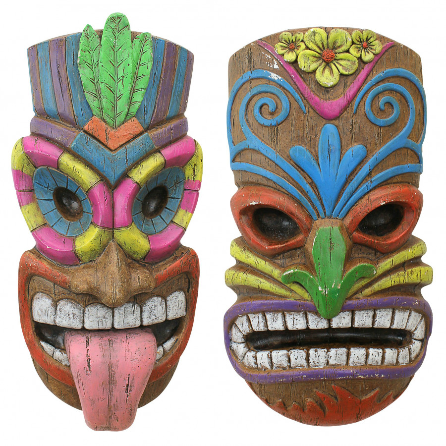 Toscano - Set of 2 Gods of the Hawaiian Isle Tiki Mask Wall Sculptures