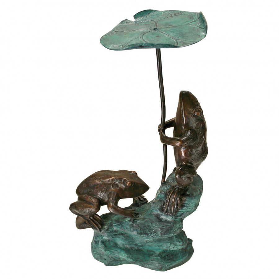 Toscano - Lily Pad Umbrella Frogs Piped Garden Statue