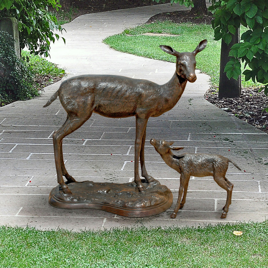 Toscano - Set of Standing Mother Doe and Baby Fawn Deer Garden Statue