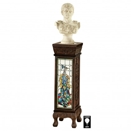 Toscano - Peacock Stained Glass Illuminated Hand-Crafted Pedestal