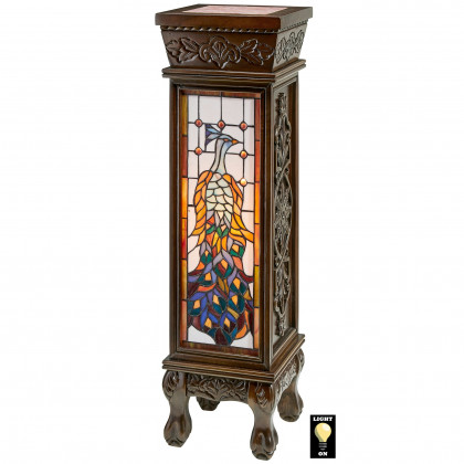 Toscano - Peacock Stained Glass Illuminated Hand-Crafted Pedestal