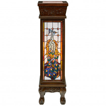 Toscano - Peacock Stained Glass Illuminated Hand-Crafted Pedestal