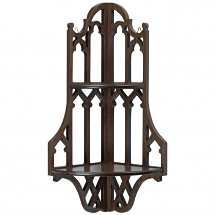 Toscano - Canterbury Cathedral Gothic Corner Wall Shelf in Walnut, Hardwood