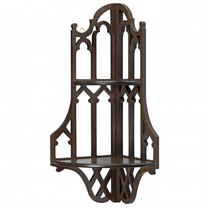 Toscano - Canterbury Cathedral Gothic Corner Wall Shelf in Walnut, Hardwood