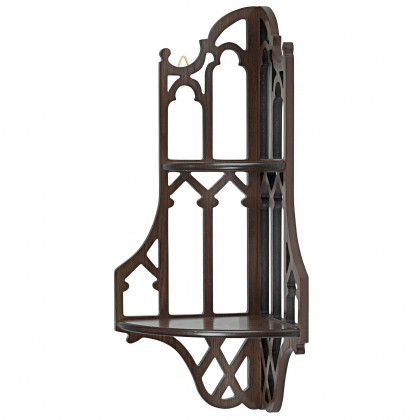 Toscano - Canterbury Cathedral Gothic Corner Wall Shelf in Walnut, Hardwood