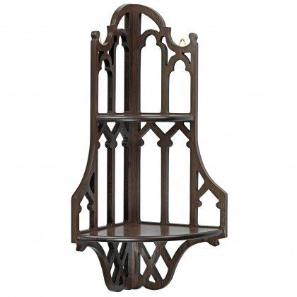 Toscano - Canterbury Cathedral Gothic Corner Wall Shelf in Walnut, Hardwood