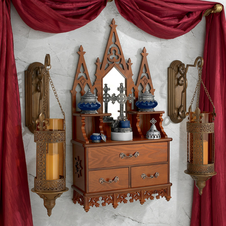 Toscano - Claremont Manor English Wall Curio Console in Walnut, Hardwood
