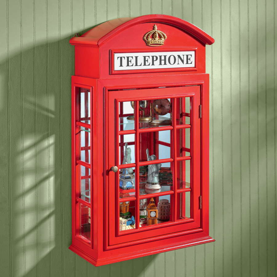 Toscano - Piccadilly Circus British Telephone Booth Wall Curio Cabinet