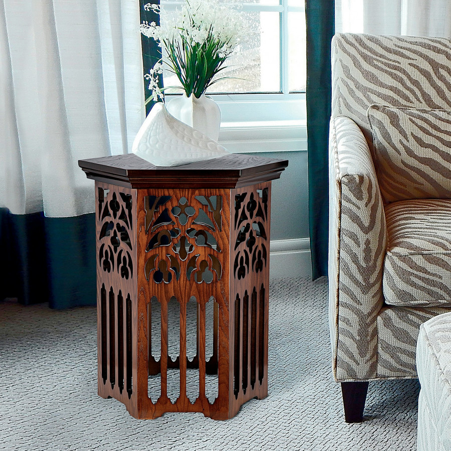 Toscano - Saint Thomas Aquinas Gothic Tracery Side Table in Hardwood