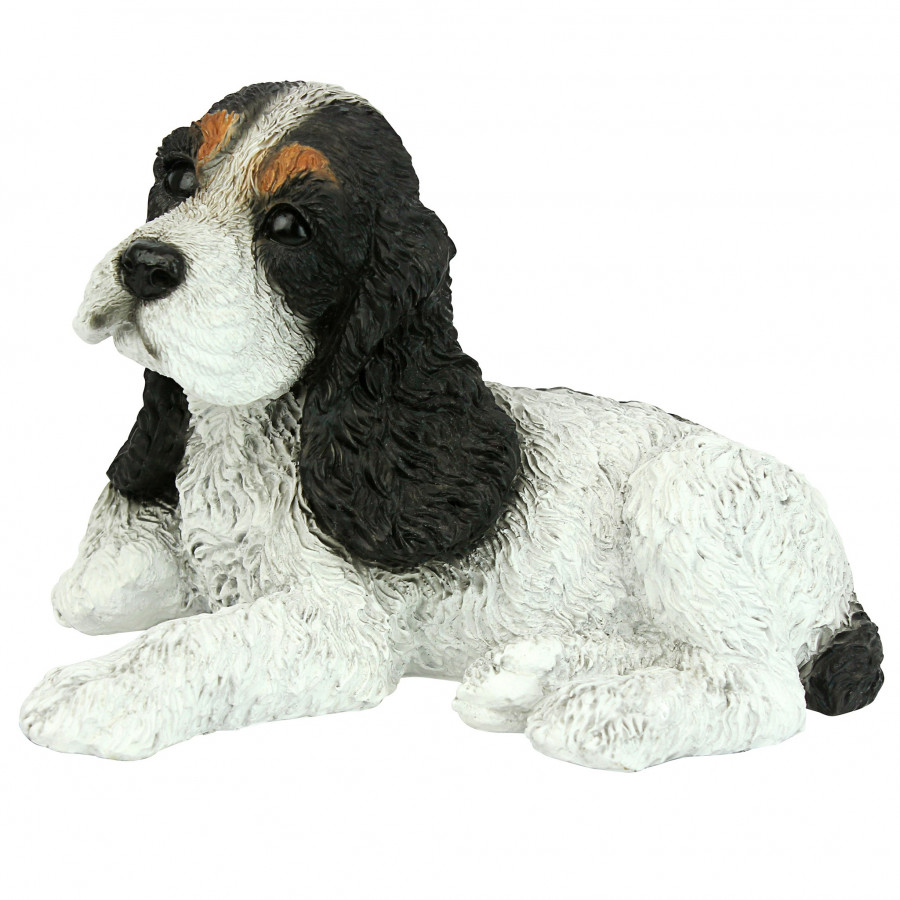 Toscano - Black  White Cocker Spaniel Puppy Dog Statue
