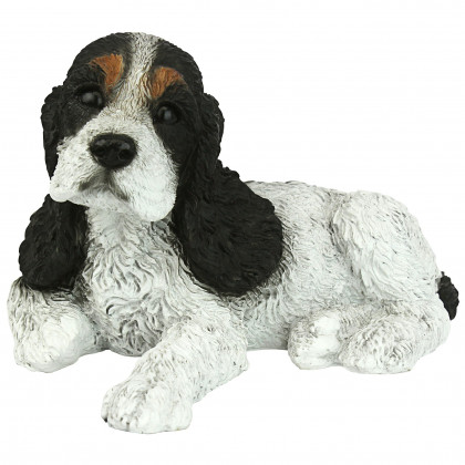 Toscano - Black  White Cocker Spaniel Puppy Dog Statue