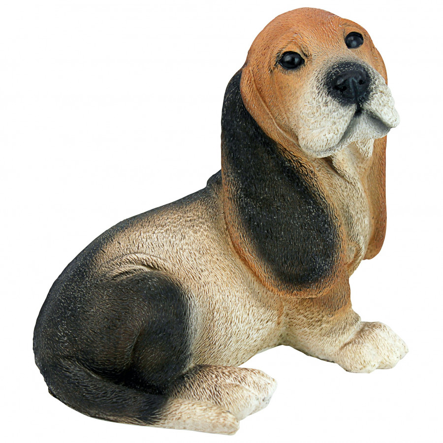 Toscano - Black  Brown Basset Puppy Dog Statue