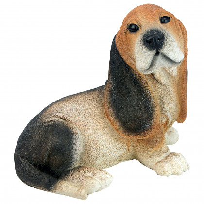 Toscano - Black  Brown Basset Puppy Dog Statue