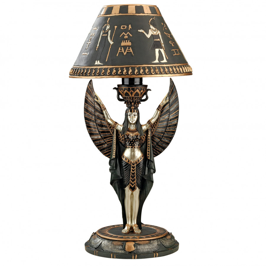 Toscano - Isis Egyptian Goddess Sculptural Table Lamp in Black/Gold, Designer Resin