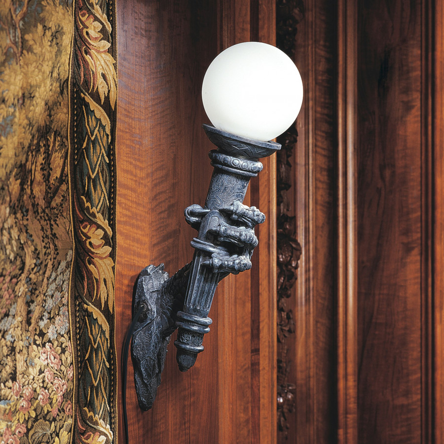Toscano - Blackfriar Gate Wall Torchiere Lamp in Greystone, Designer Resin