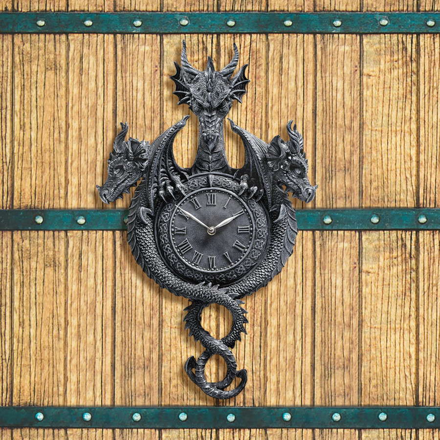 Toscano - Past Present and Future Dragon Sculptural Wall Clock