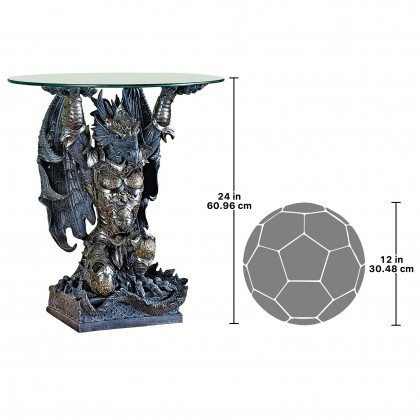 Toscano - Hastings the Gothic Warrior Dragon Sculptural Table in Graystone, Designer Resin