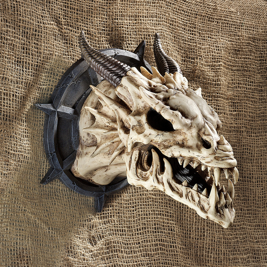 Toscano - Horned Dragon Skull Trophy Wall Sculpture