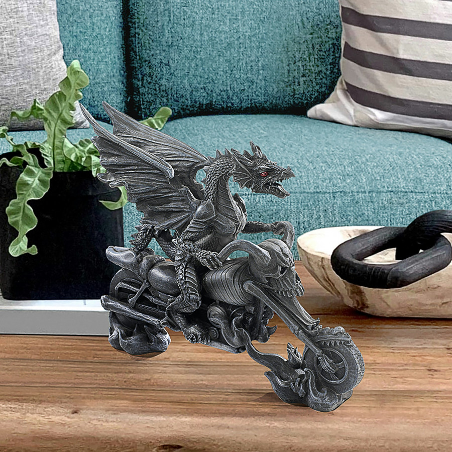 Toscano - Biker Dragon on Skeleton Chopper Statue