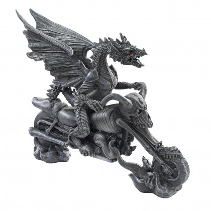 Toscano - Biker Dragon on Skeleton Chopper Statue