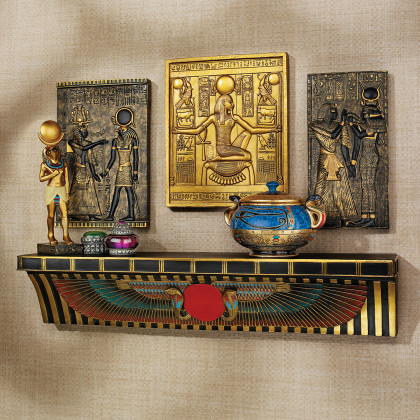 Toscano - Sacred Ur-Uatchi Ceremonial Offering Pediment Wall Shelf in Designer Resin