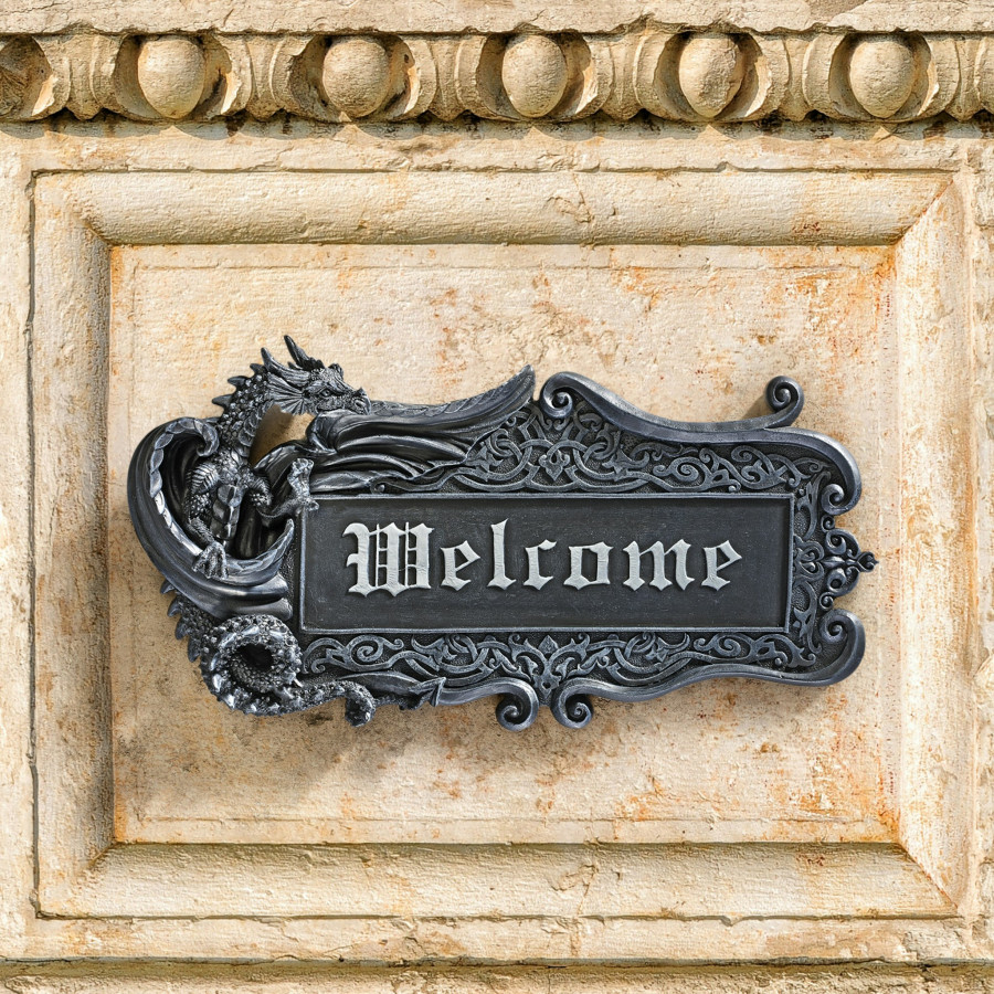 Toscano - Dragon Welcome Sign Wall Plaque