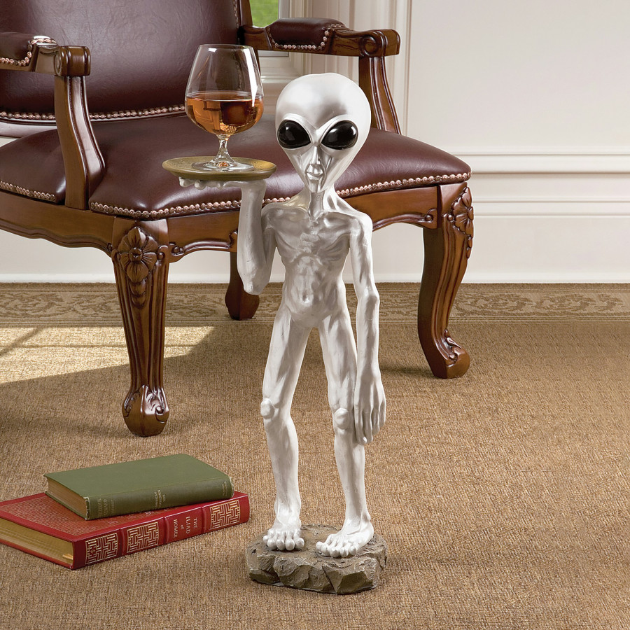 Toscano - Roswell the Alien Butler Sculptural Pedestal Table in Designer Resin