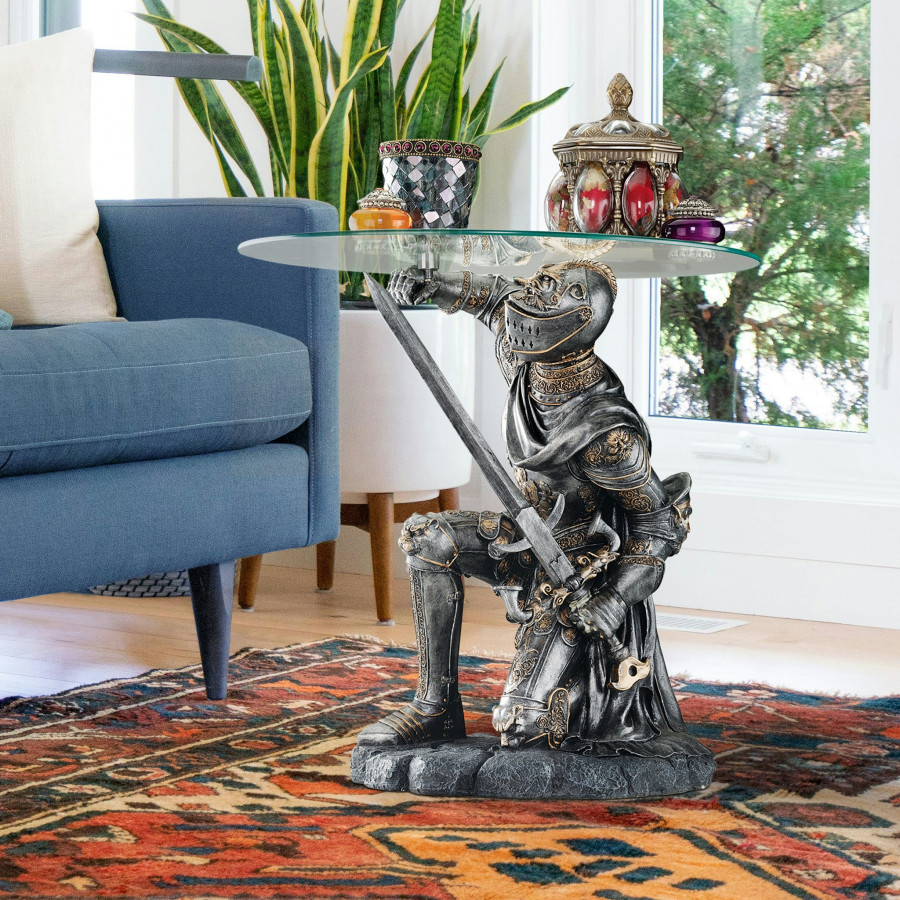 Toscano - Battle-Worthy Gothic Knight Sculptural Table in Pewter, Designer Resin
