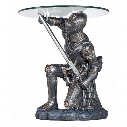 Toscano - Battle-Worthy Gothic Knight Sculptural Table in Pewter, Designer Resin