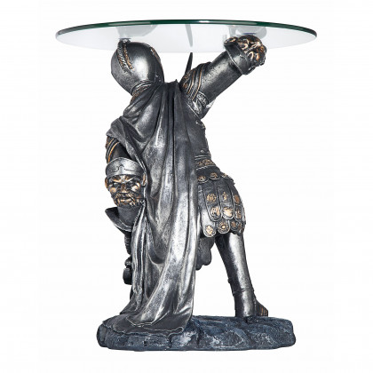 Toscano - Battle-Worthy Gothic Knight Sculptural Table in Pewter, Designer Resin