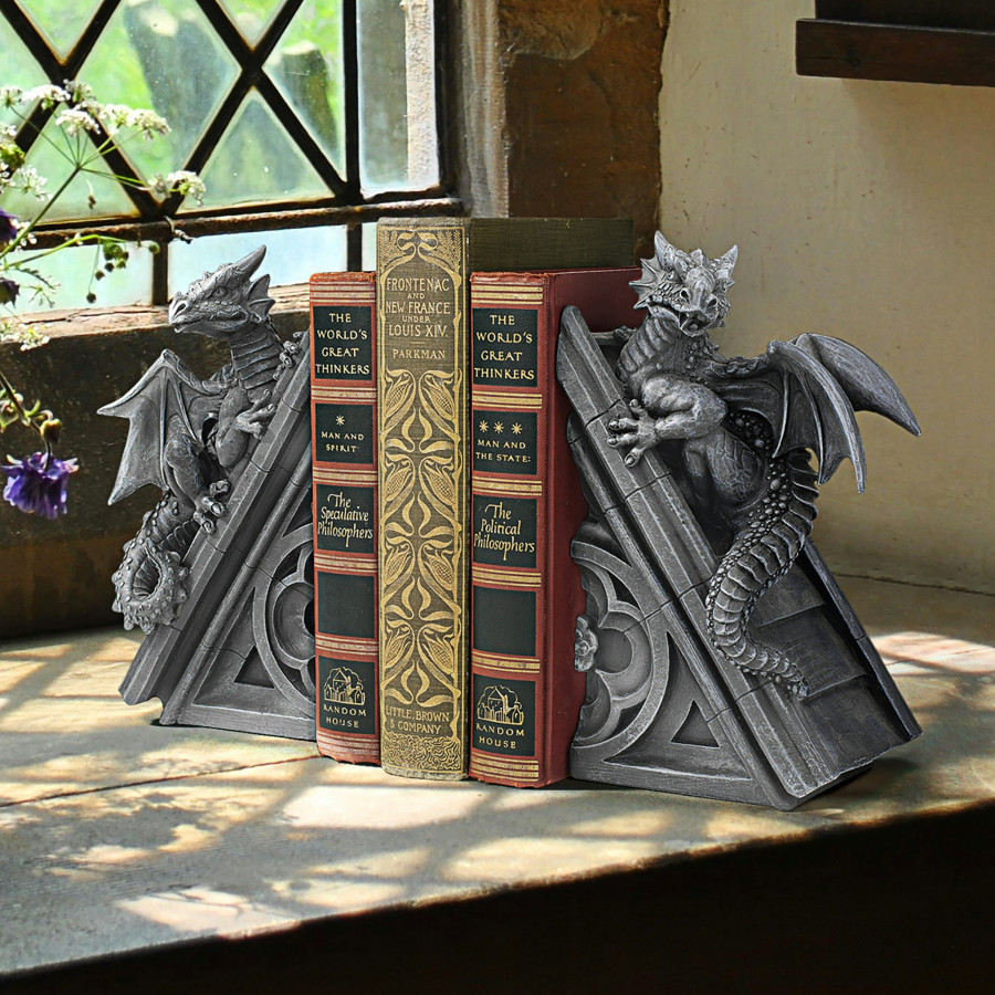 Toscano - Gothic Castle Dragons Sculptural Bookend Pair in Designer Resin