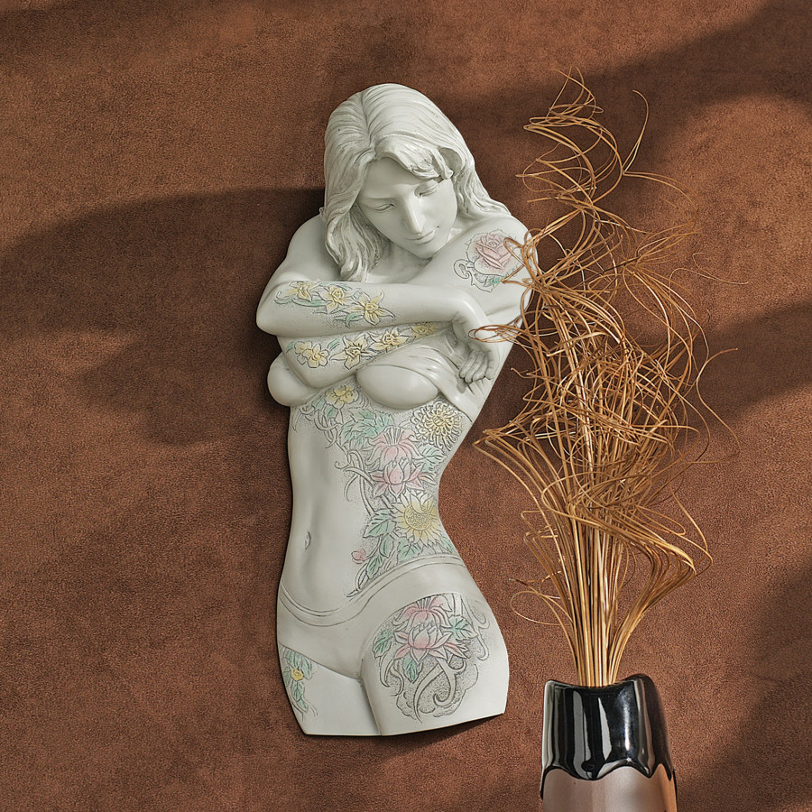 Toscano - Tattoo Temptation Nude Female Wall Sculpture in Floral Seduction