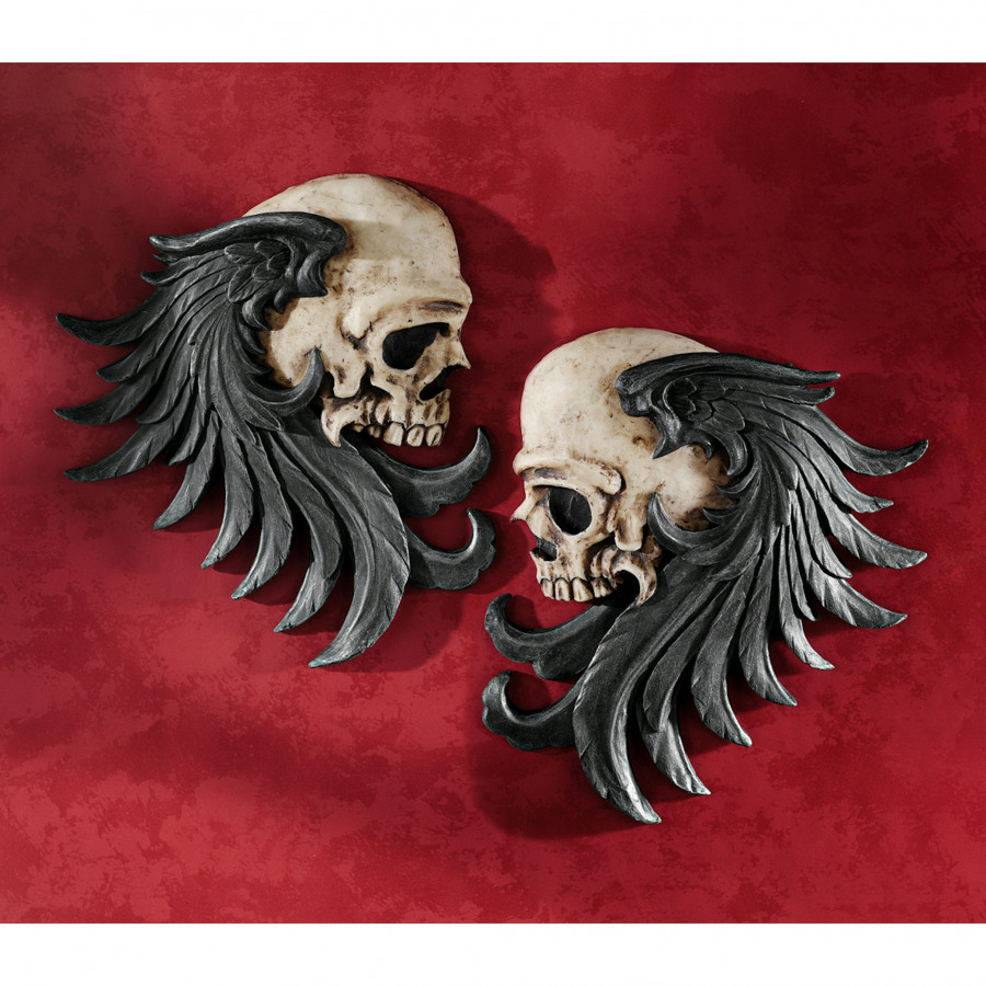 Toscano - Bad to the Bones Winged Skull Sentinel Wall Sculpture