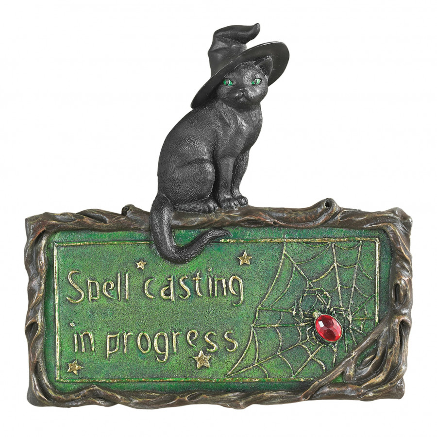 Toscano - Witch Cat Spell-Casting Sign Wall Sculpture