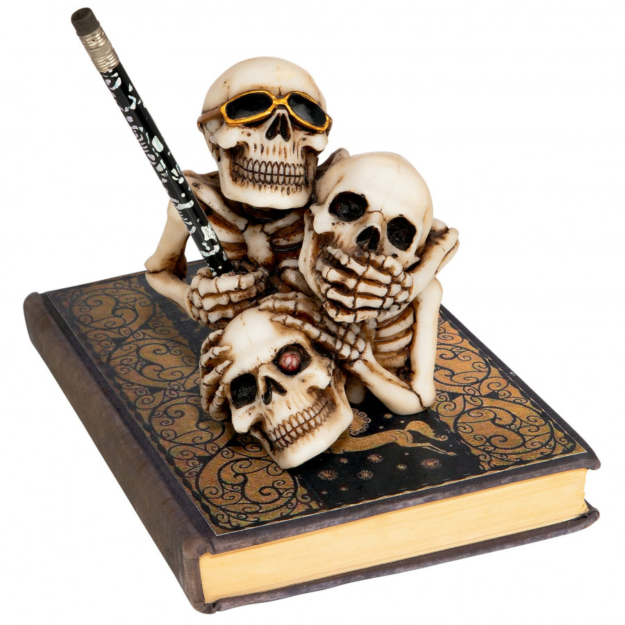 Toscano - See Hear Speak No Evil Skeleton Buddies Pencil Holder