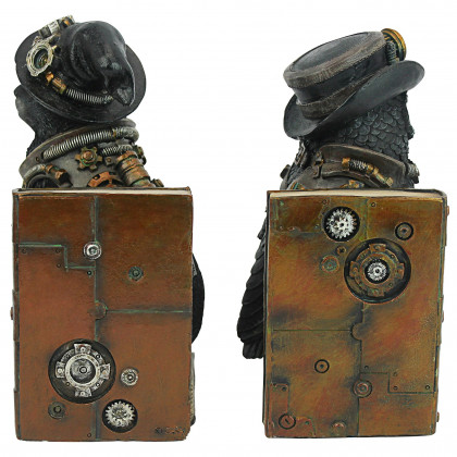 Toscano - Knowledge Seekers Steampunk Cat and Owl Sculptural Bookend Pair in Designer Resin