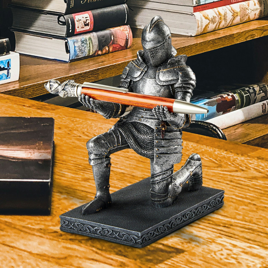 Toscano - King Arthur Medieval Knight of the Royal Scribe Pen Holder Statue
