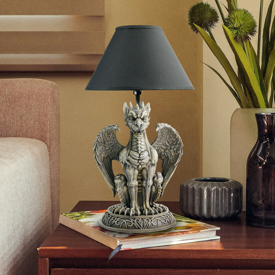 Toscano - Boden the Gothic Gargoyle Sculptural Table Lamp in Gothic Stone, Designer Resin
