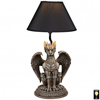 Toscano - Boden the Gothic Gargoyle Sculptural Table Lamp in Gothic Stone, Designer Resin