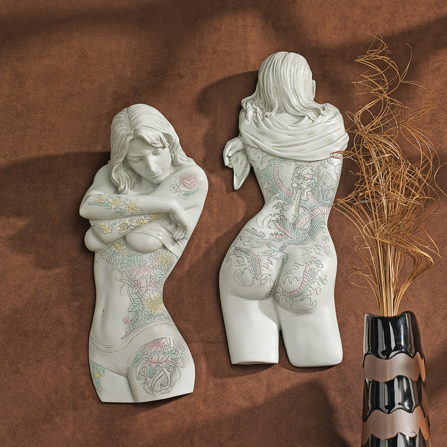 Toscano - Set of 2 Tattoo Temptation Nude Female Wall Sculptures