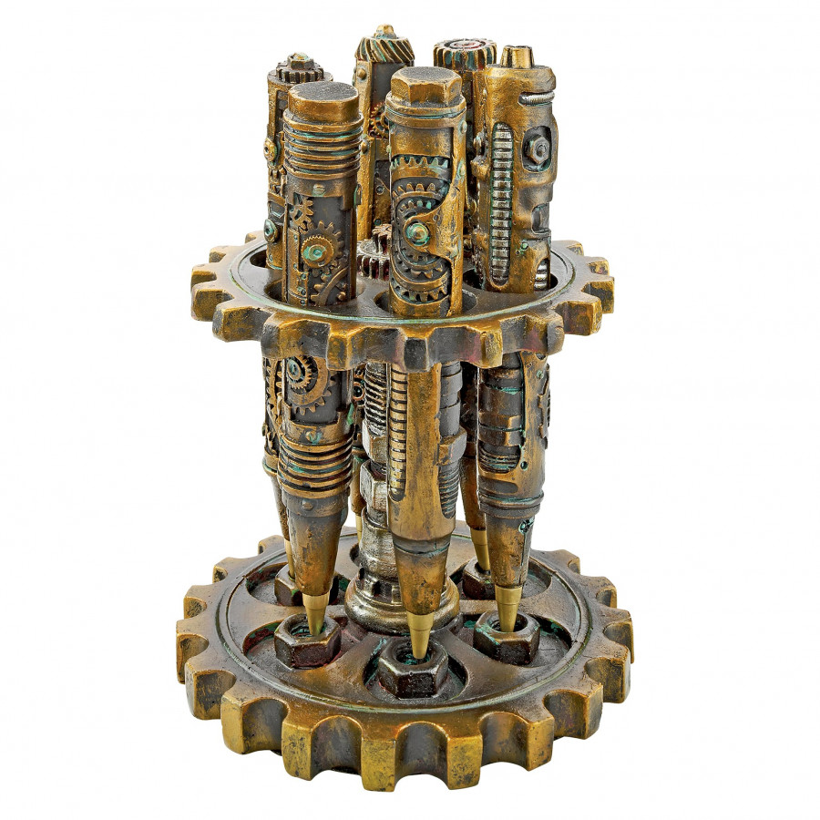 Toscano - Set of Industrial Steampunk Sculptural Ink Transport Pens with Pen Holder