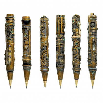 Toscano - Set of Industrial Steampunk Sculptural Ink Transport Pens with Pen Holder